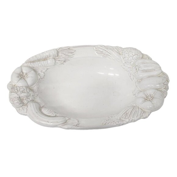 VTG Tadinate Italy Signed Baroque Ceramic Vegetable Design Oval Serving Bowl - Picture 1 of 9